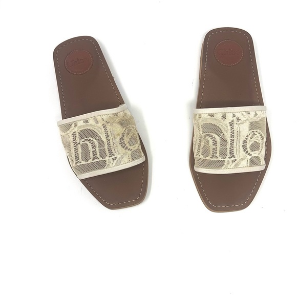 Chloe Woody Lace Slides in Mild Beige size 8 / 38 - Picture 1 of 8